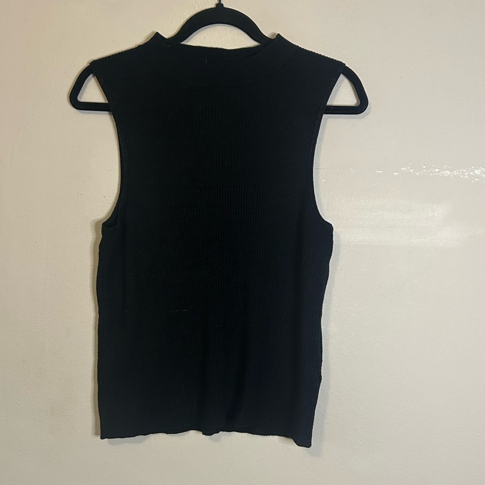 Moth Linen Blend Sleeveless Mock Neck Blouse